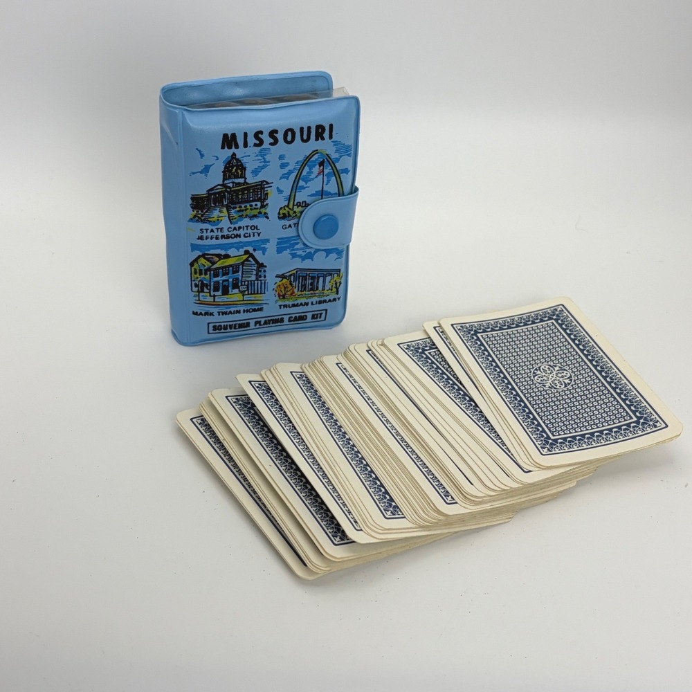Vintage‎ Missouri Souvenir Playing Card Kit Blue Vinyl Case Score Pad Pencil